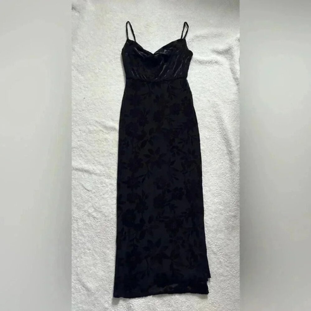 Black Floral Flocked Midi Dress